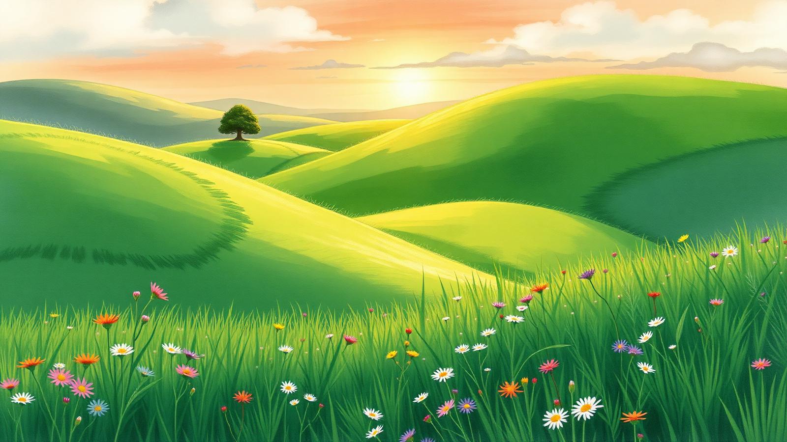 Paysage de collines style Ghibli